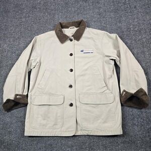 L.L.Bean Jacket Womens Petite‎ Large Tan Barn Coat Corduroy Collar Postal Work